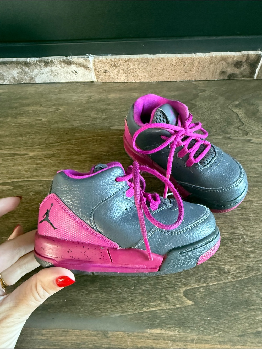 Jordan Flight Mid Top Sneaker Gray Pink Leather Toddler US 6C EU 22 724384-006